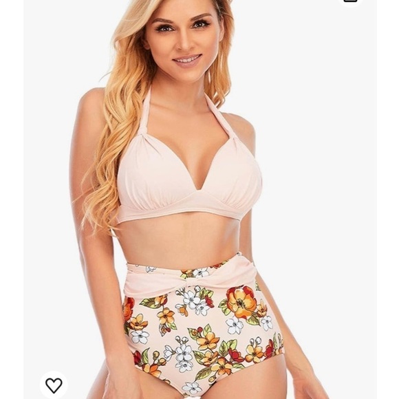 NWOT — Vintage Style Tropical Floral Bikini with Tie Halter Strap Size 12 - Picture 1 of 8